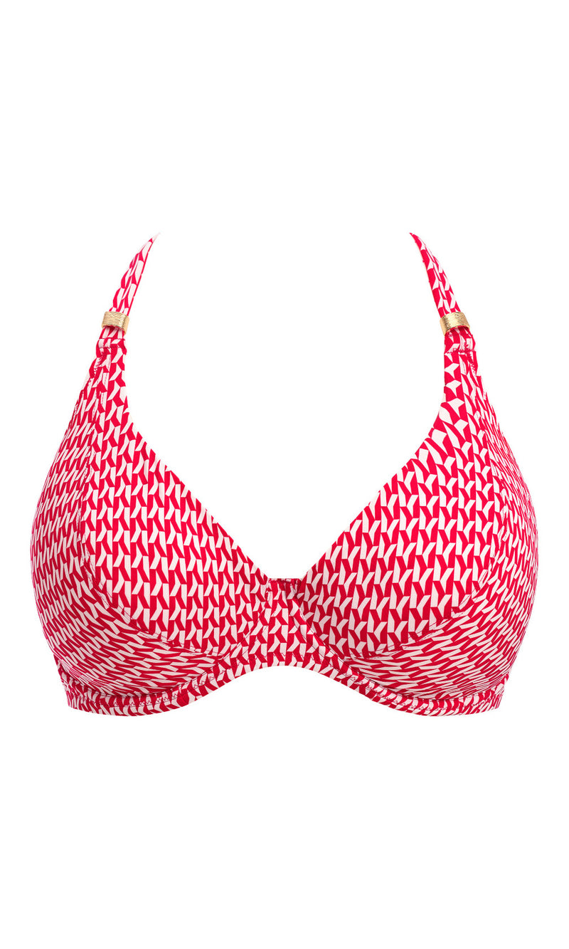 Koh Lipe Radiant Red UW Halter Bikini Top, Special Order D Cup to H Cup