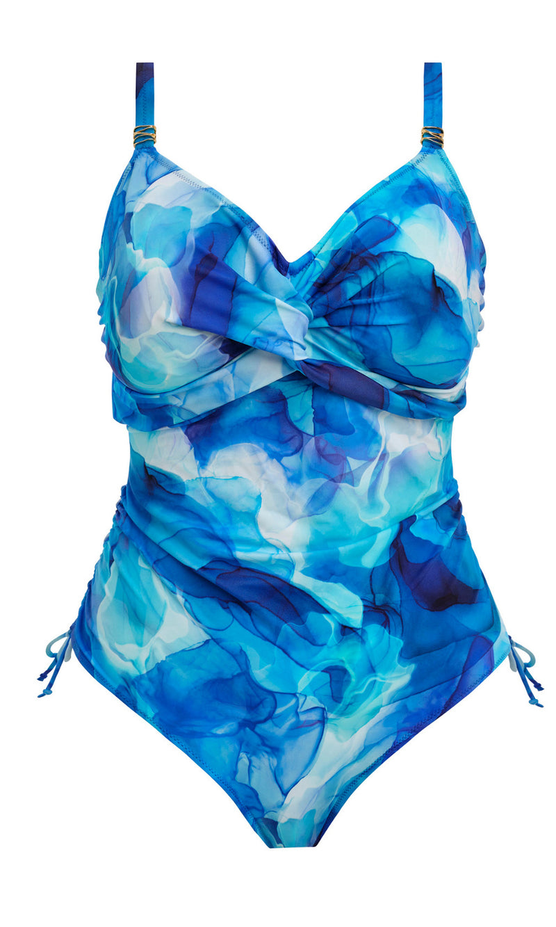 Saunton Sands Dazzling Blue UW Twist Front Swimsuit With Adjustable Leg, Special Order D Cup to H Cup