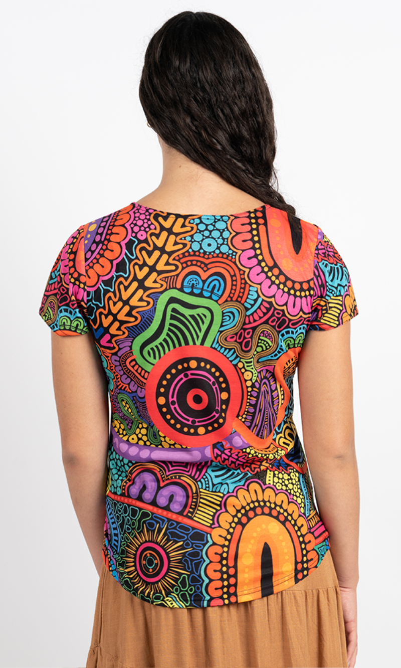 Aboriginal Art Fashion Top WokaLand - Ground