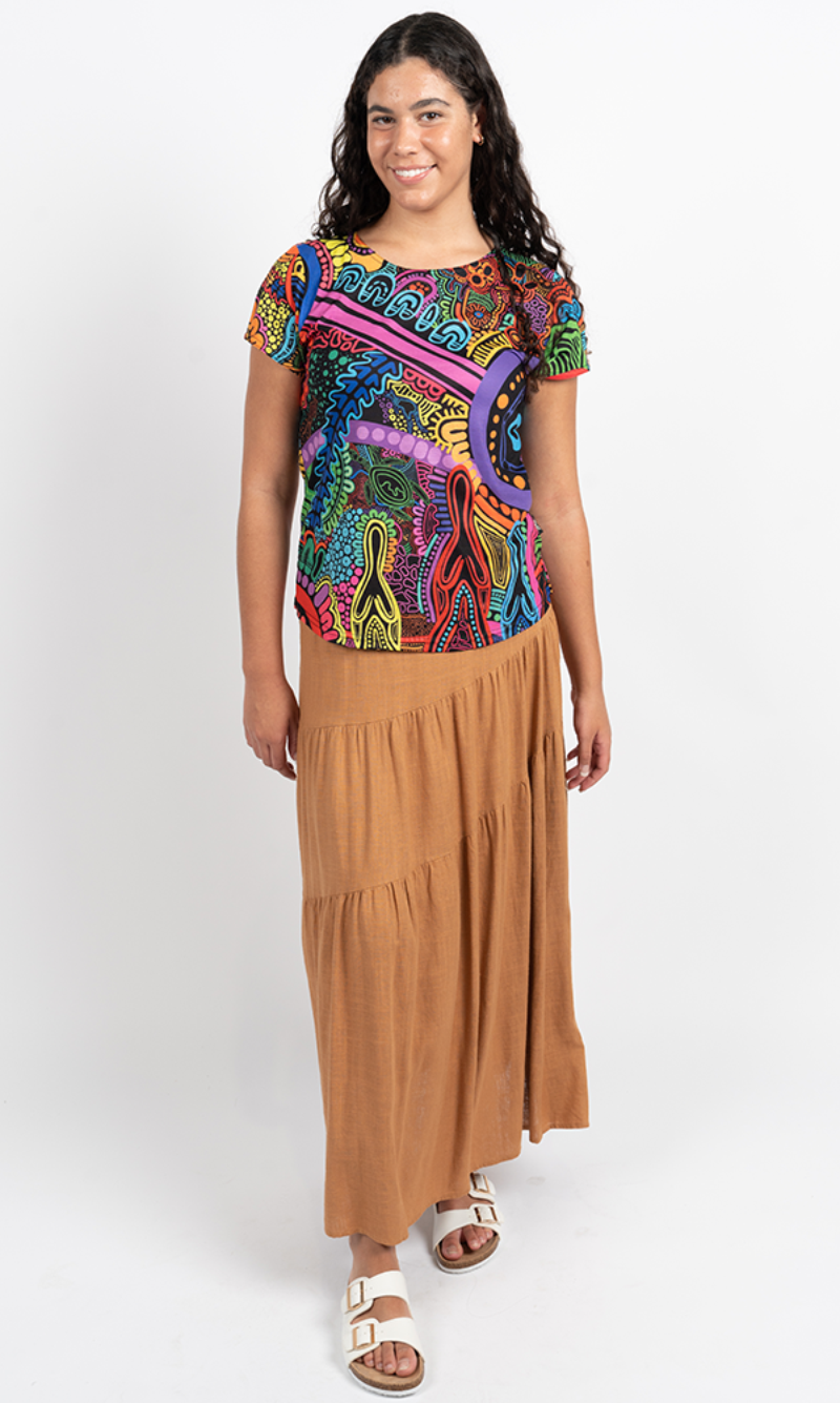 Aboriginal Art Fashion Top WokaLand - Ground