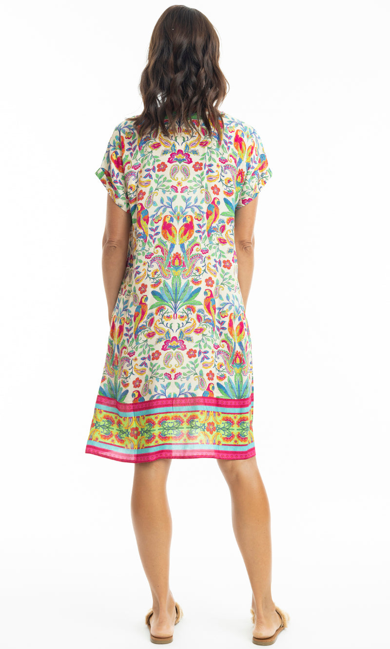 Rayon Dress Shift with Frill Hem Fleur