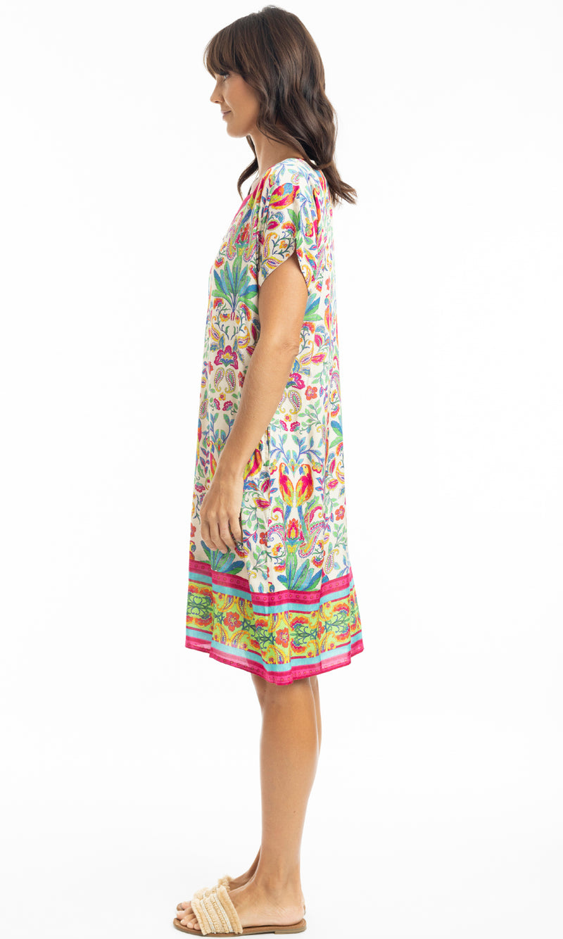 Rayon Dress Shift with Frill Hem Fleur