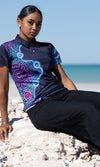 Aboriginal Art Ladies Fitted Polo Flourish Essence