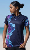 Aboriginal Art Ladies Fitted Polo Flourish Essence
