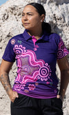 Aboriginal Art Ladies Fitted Polo Forage Essence