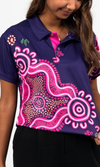 Aboriginal Art Ladies Fitted Polo Forage Essence