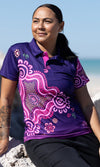 Aboriginal Art Ladies Fitted Polo Forage Essence