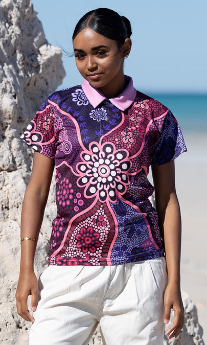 Aboriginal Art Ladies Fitted Polo Friendship