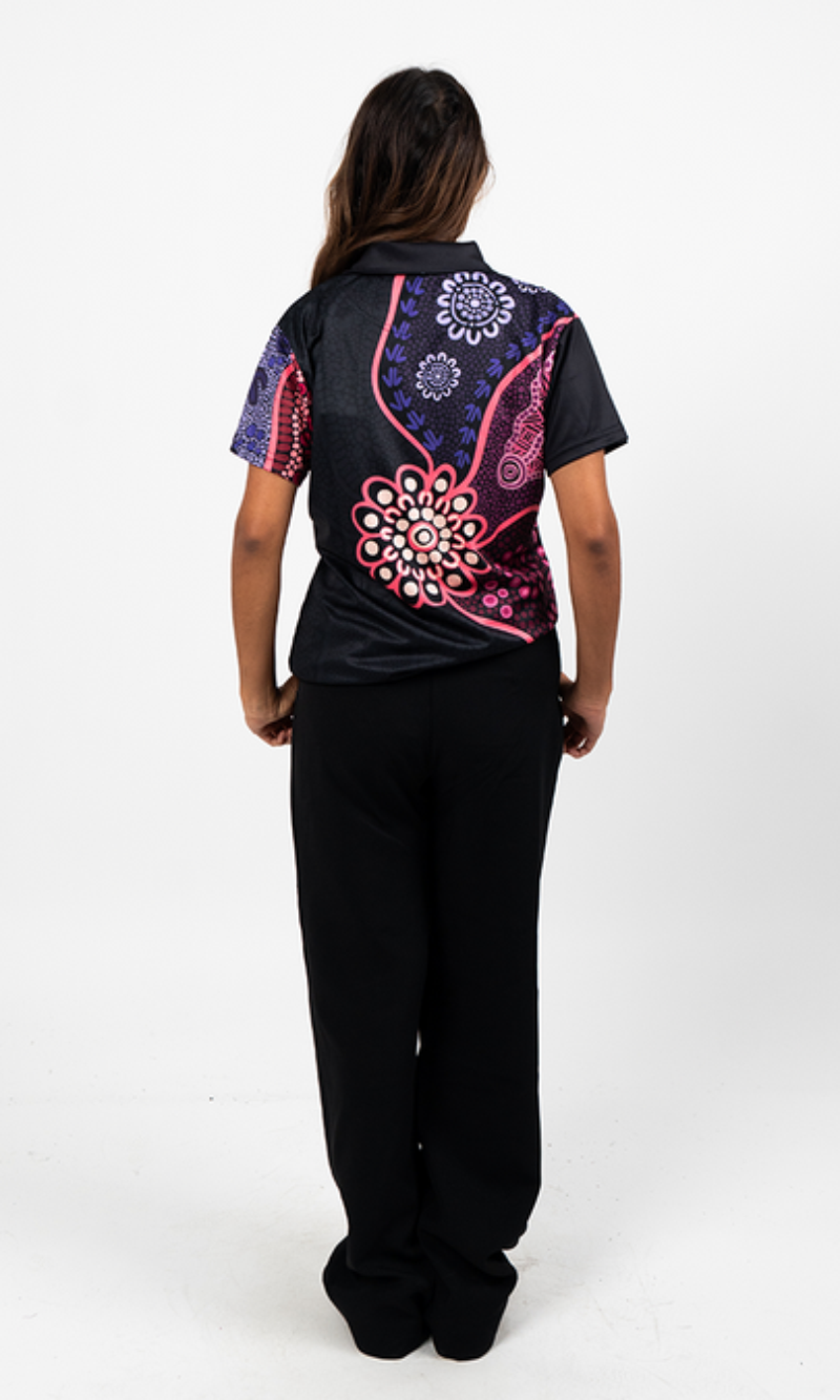 Aboriginal Art Ladies Fitted Polo Friendship Essence