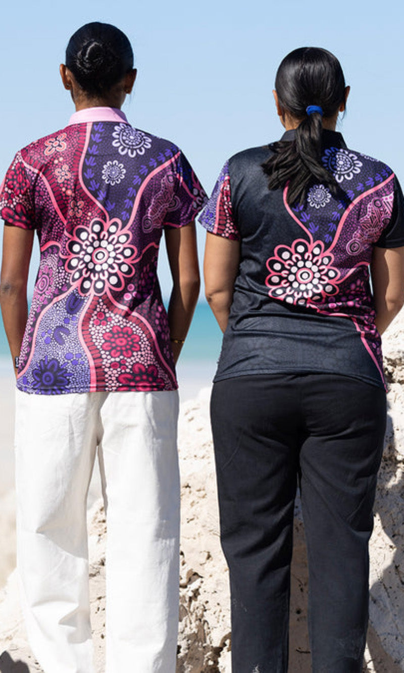 Aboriginal Art Ladies Fitted Polo Friendship Essence