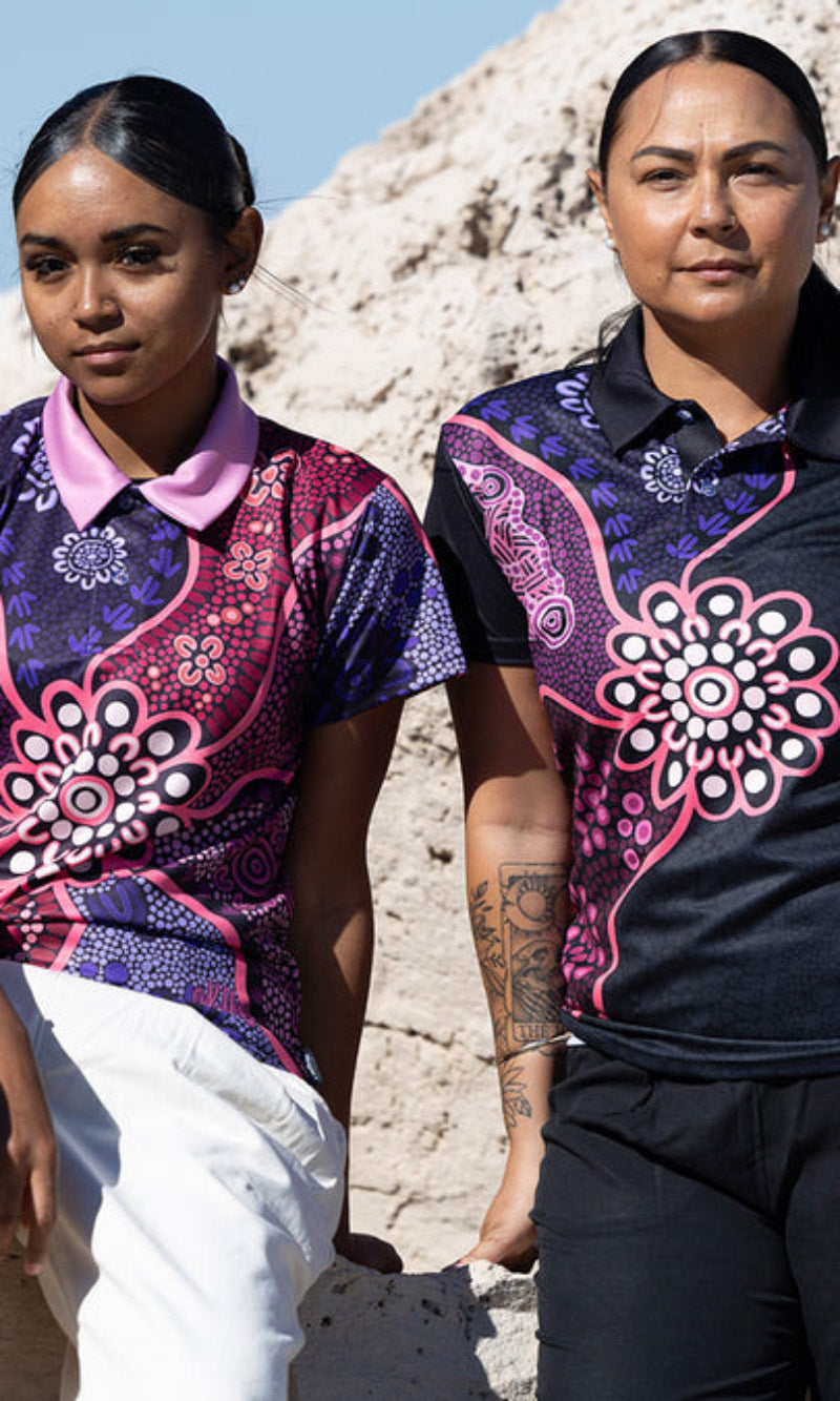 Aboriginal Art Ladies Fitted Polo Friendship Essence