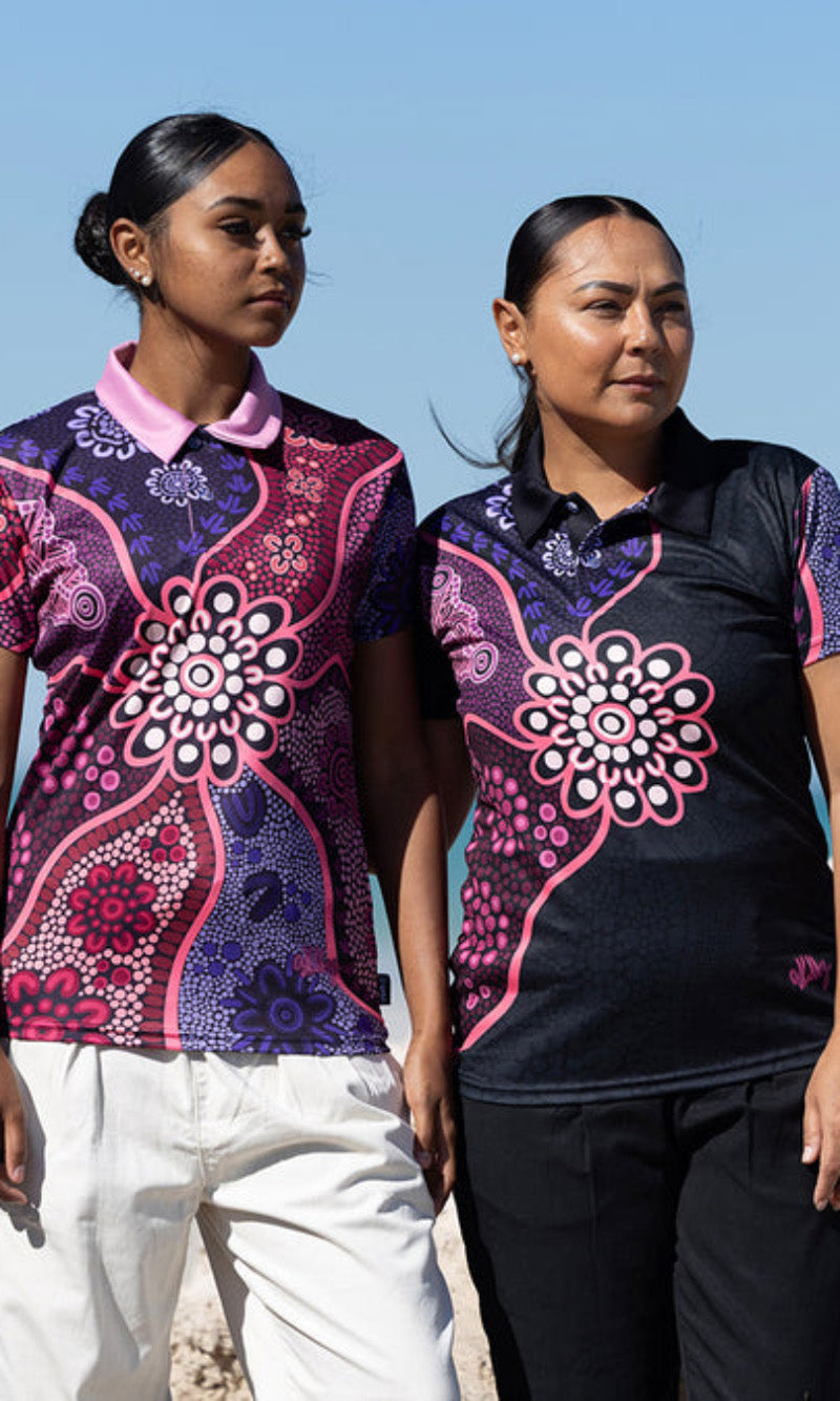 Aboriginal Art Ladies Fitted Polo Friendship Essence