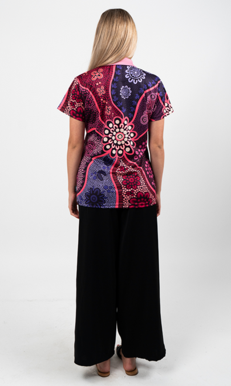 Aboriginal Art Ladies Fitted Polo Friendship