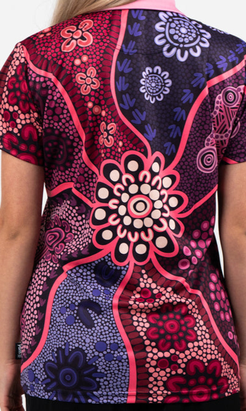 Aboriginal Art Ladies Fitted Polo Friendship