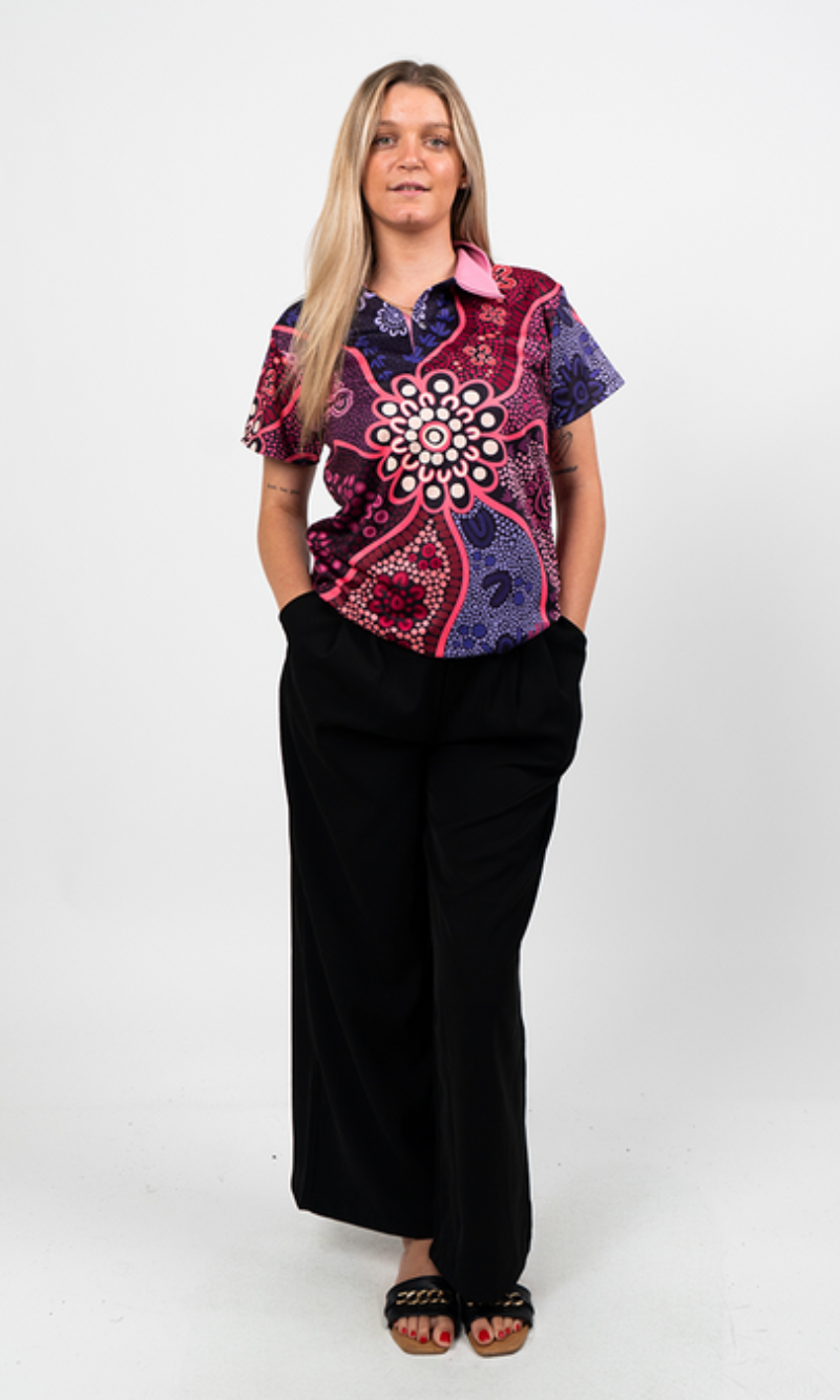 Aboriginal Art Ladies Fitted Polo Friendship
