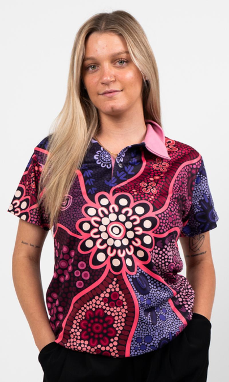 Aboriginal Art Ladies Fitted Polo Friendship