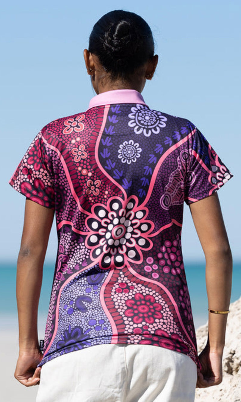Aboriginal Art Ladies Fitted Polo Friendship