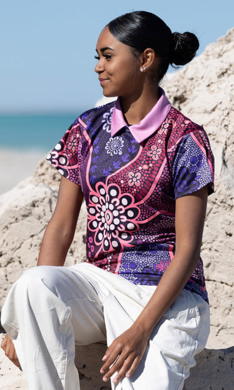 Aboriginal Art Ladies Fitted Polo Friendship