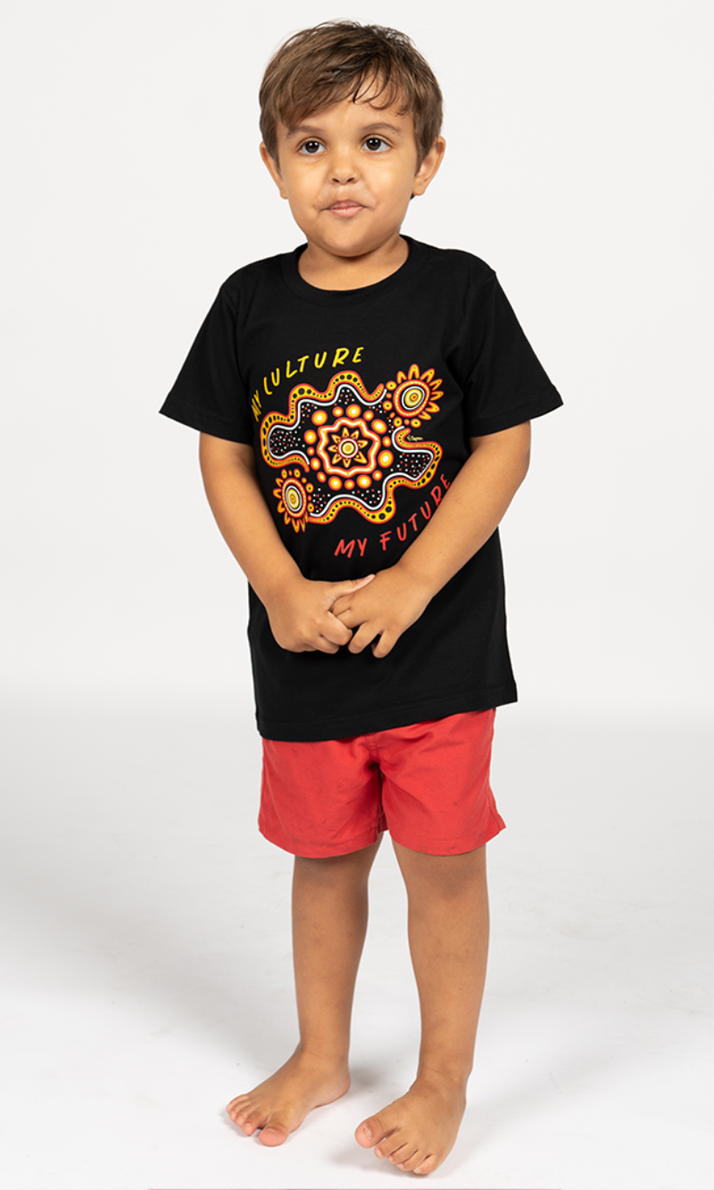 Aboriginal Art Kids Cotton T-Shirt Gather and Thrive