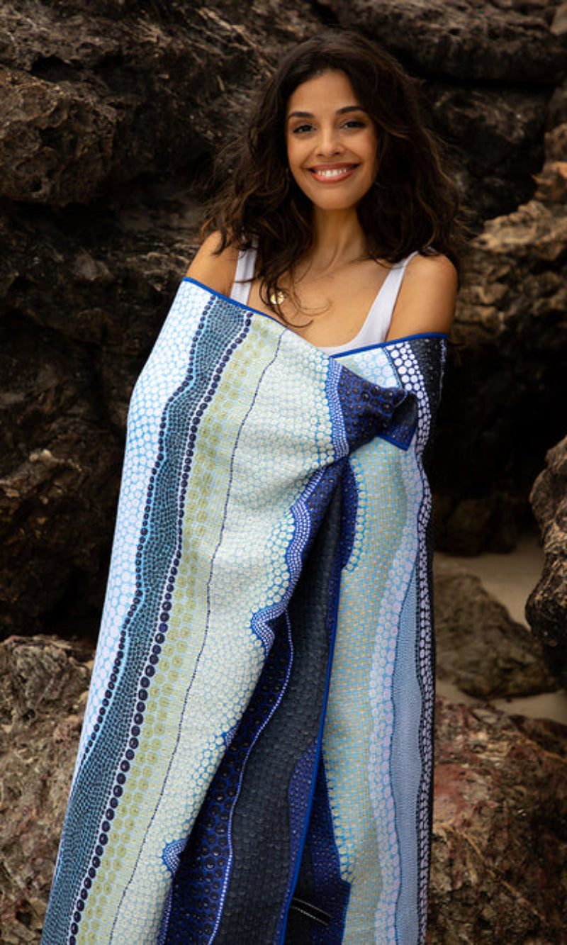 Aboriginal Art Beach Towel Sand Free Garra-Goon (Ocean)