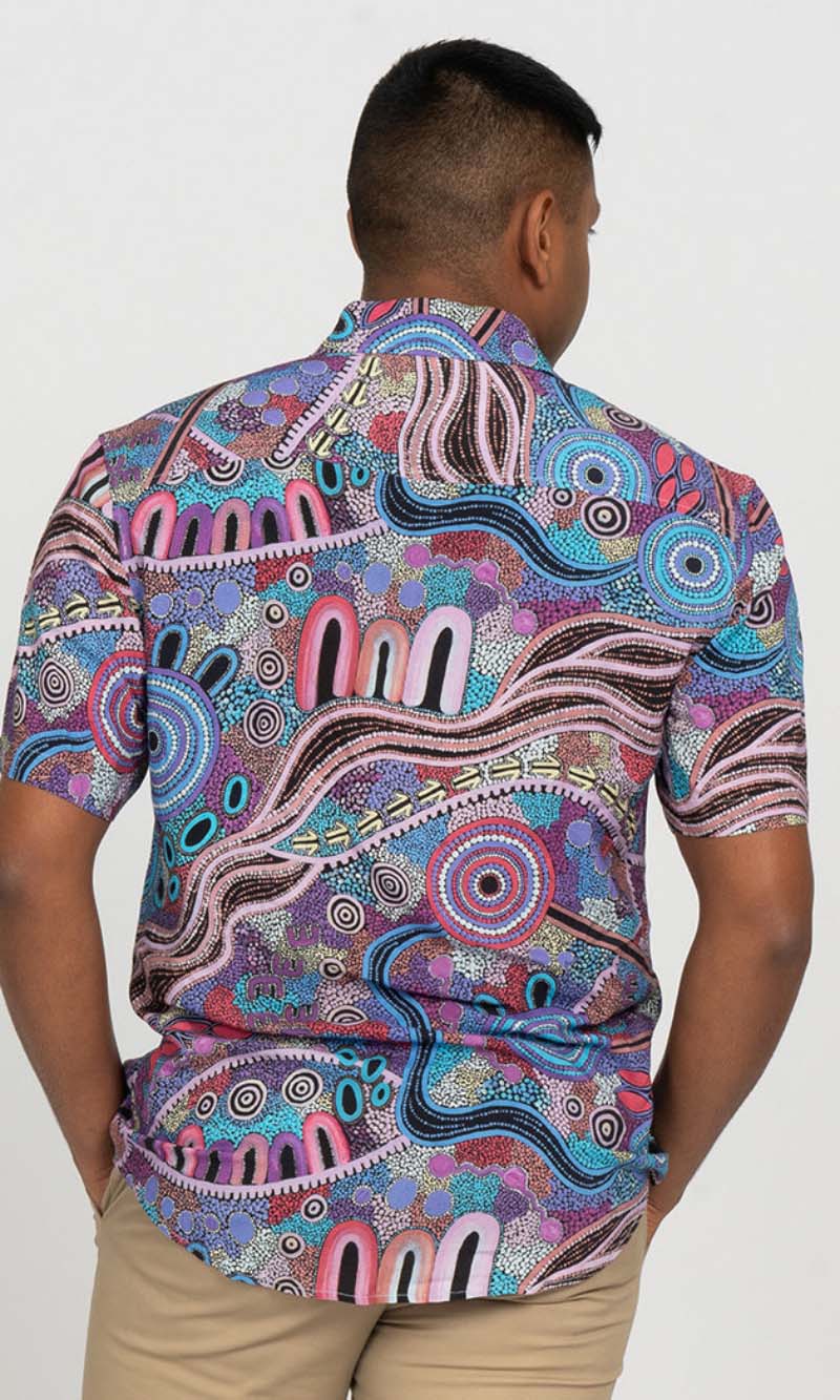 Aboriginal Art Men's Button Up Shirt Grandmother's Counrty