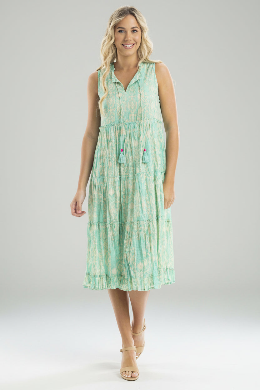 Crinkle Cotton Dress Boho Sleeveless Hanalei Azure Beach and Resort Wear Crinkle Cotton Dress Boho Sleeveless Hanalei Azure Beach and Resort Wear