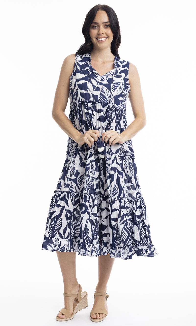 Cotton Dress Boho Sleeveless Hayman Navy