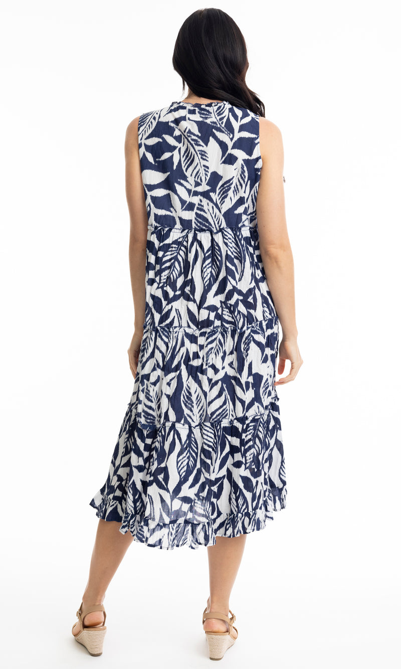 Cotton Dress Boho Sleeveless Hayman Navy