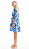 Cotton Dress Collared Puff Sleeve Hayman Blue