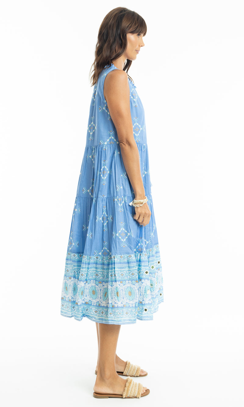 Cotton Dress Boho Sleeveless Heidi Blue