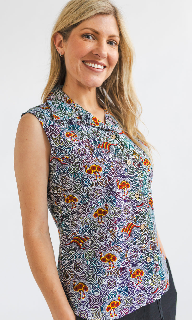 Bamboo Ladies Shirt Sleeveless Aboriginal Art, More Designs