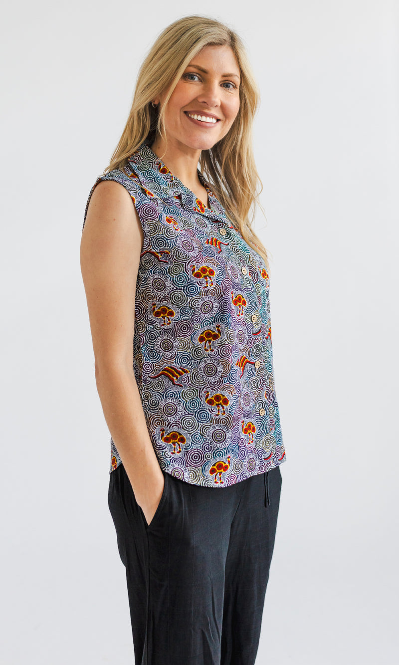 Bamboo Ladies Shirt Sleeveless Aboriginal Art, More Designs