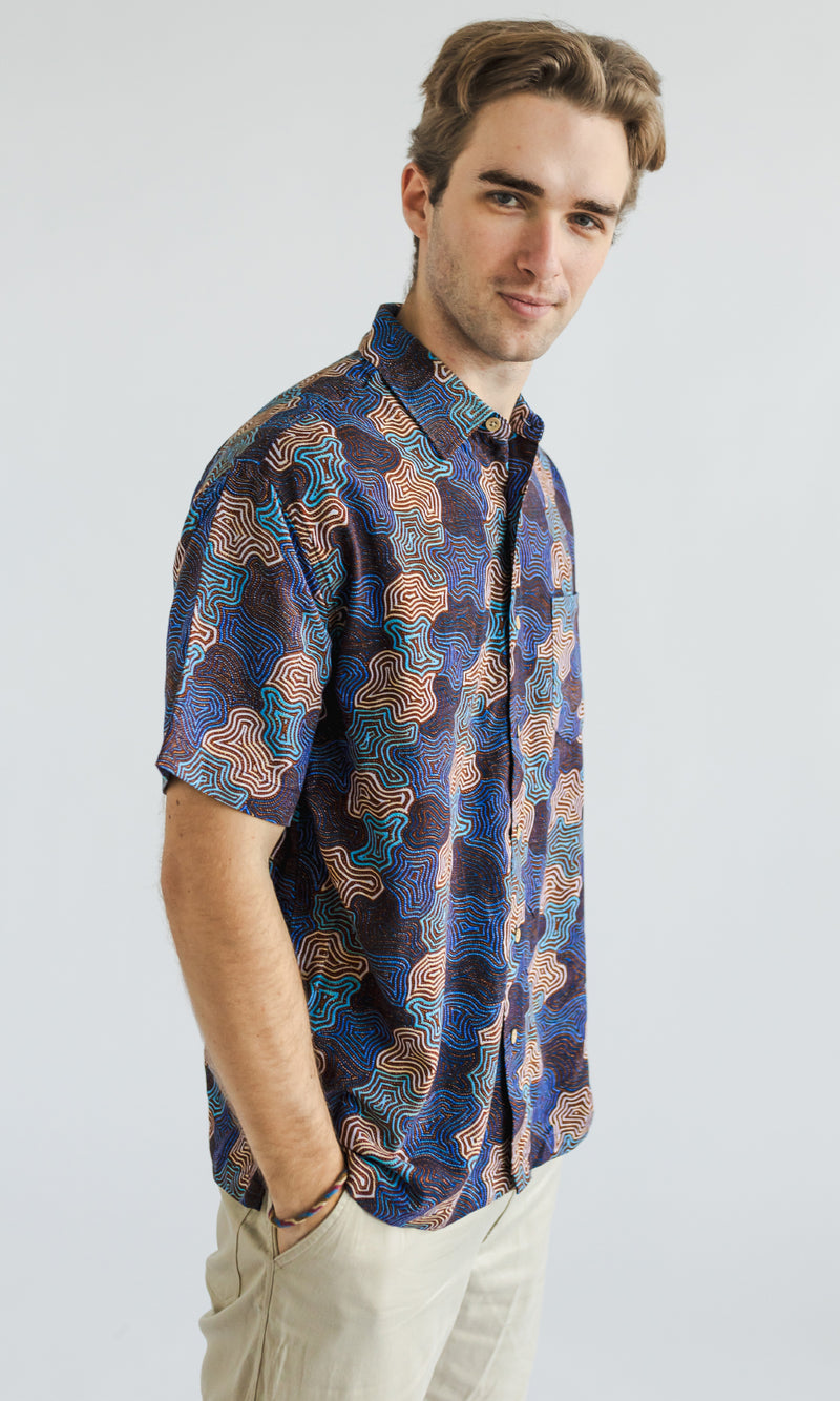 Aboriginal Art Bamboo Men's Shirt Warna Jukurrpa