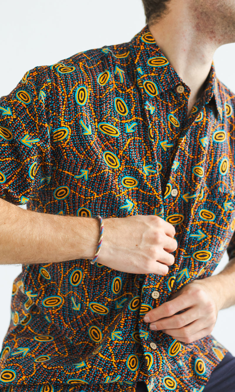 Bamboo Men's Shirt Aboriginal Art Yankirri Jukurrpa