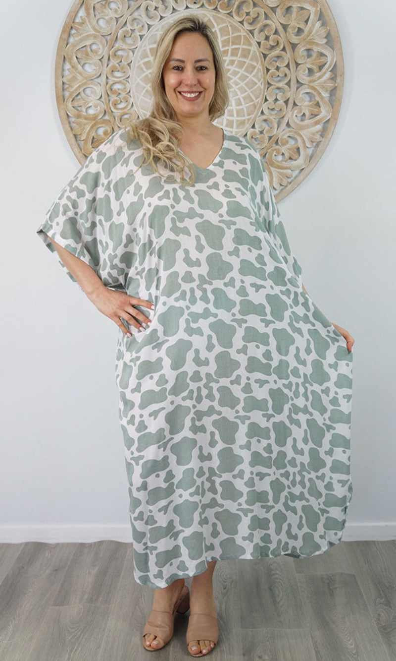 Rayon Kaftan Long Abstract Animal, More Colours