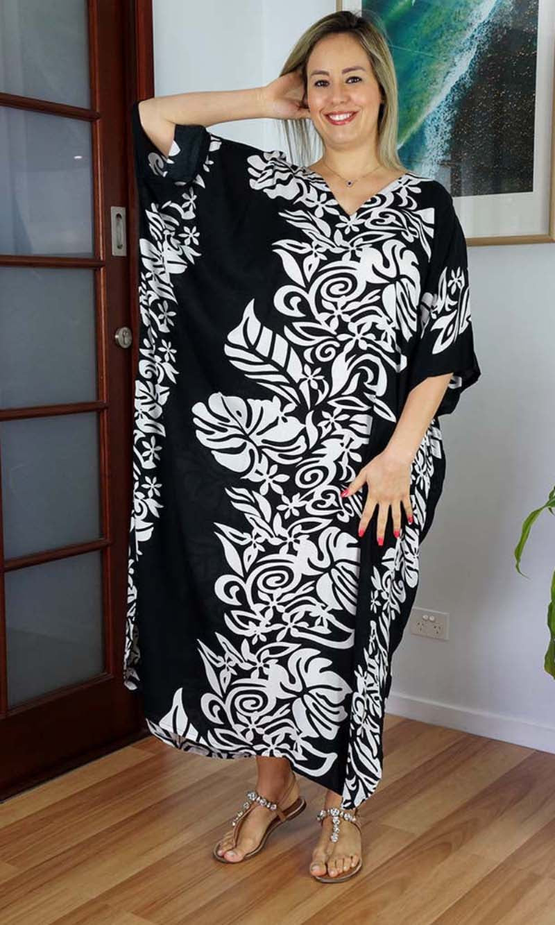 Rayon Kaftan Long Florida Black