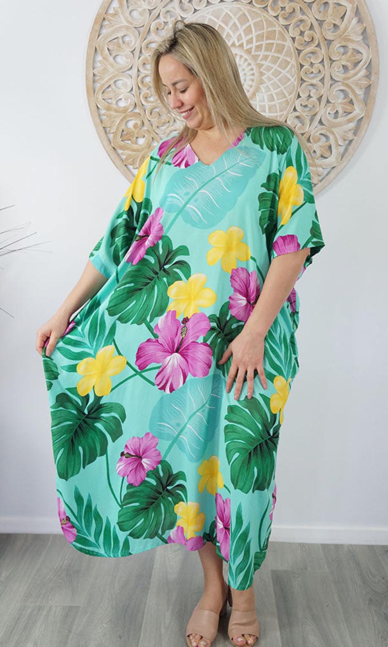 Rayon Premium Kaftan Long Flores, More Colours