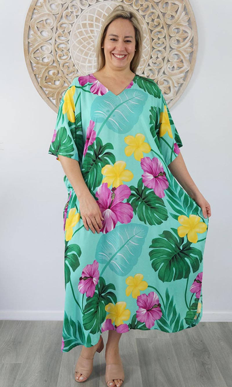 Rayon Premium Kaftan Long Flores, More Colours