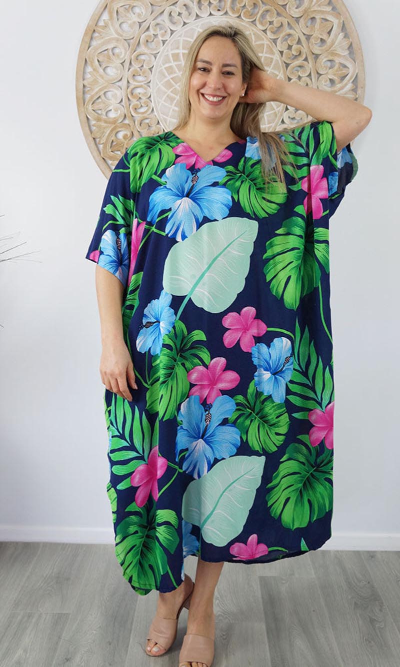 Rayon Premium Kaftan Long Flores, More Colours