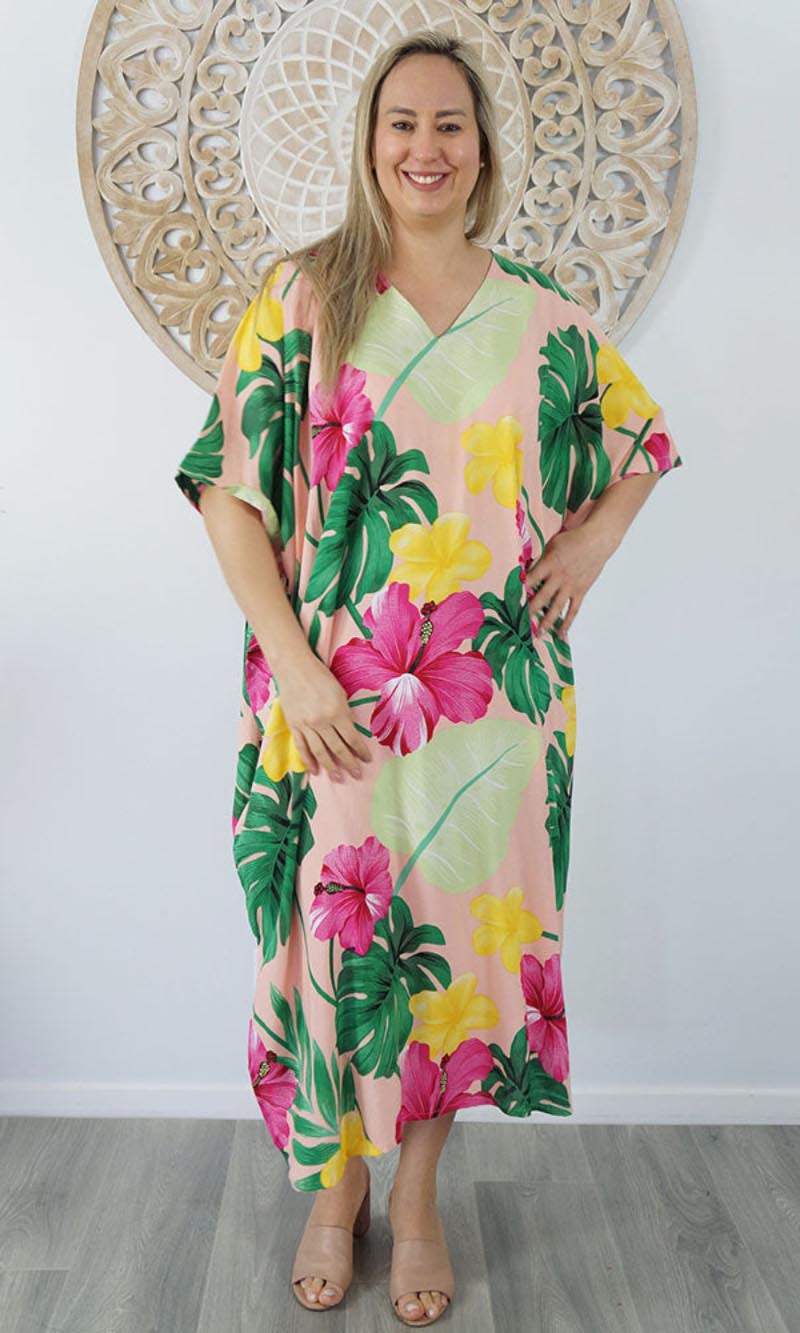 Rayon Premium Kaftan Long Flores, More Colours