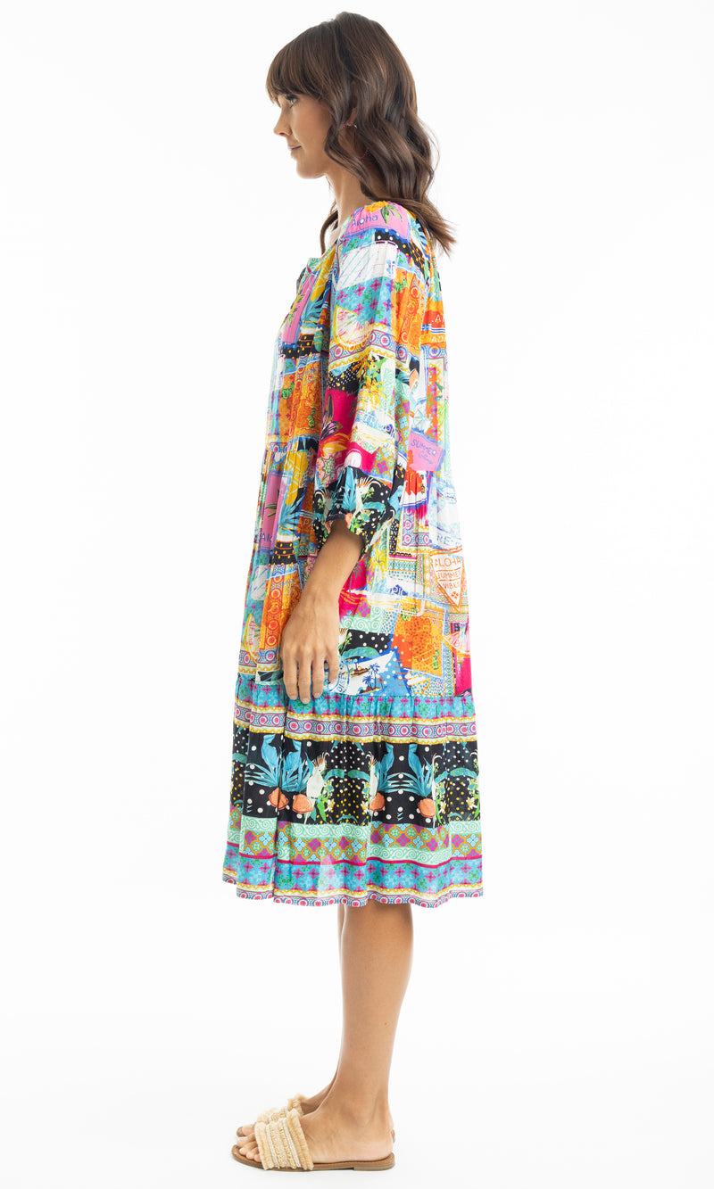 Rayon Dress Layers 3/4 Sleeve Lana