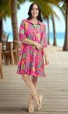 Cotton Dress Button Through Godet Le Monre Pink