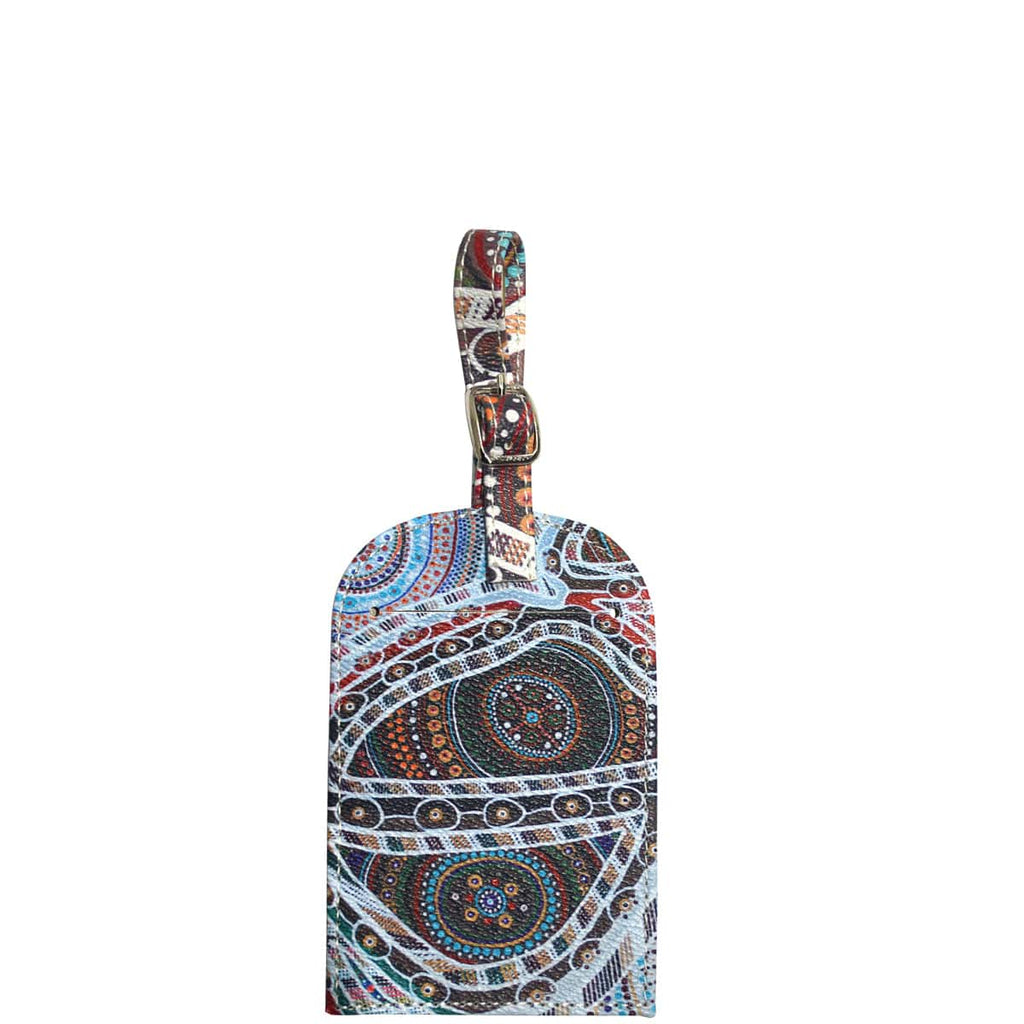Aboriginal Art Leather Look Luggage Tag Family Love - Gift Packed