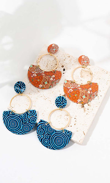 Aboriginal Art Earrings, Two Prints – Azure Beach and Resort Wear