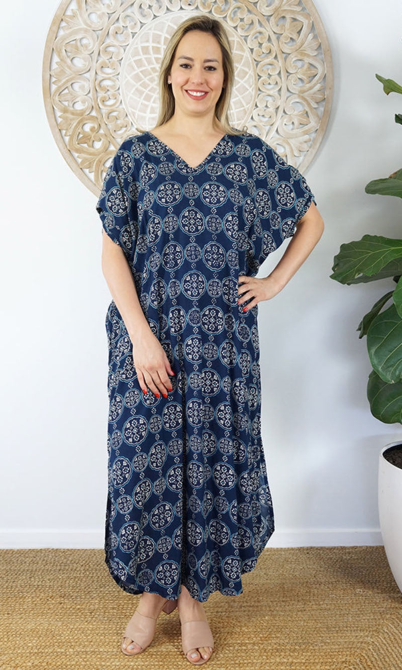 Rayon Kaftan Long Mykonos Katmandu Navy