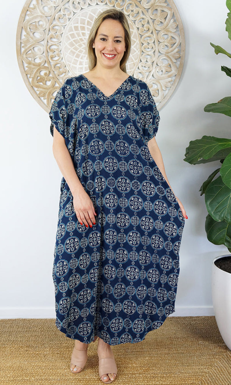Rayon Kaftan Long Mykonos Katmandu Navy