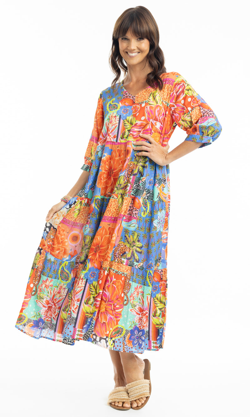 Rayon Dress Maxi Layered Maeli Orange