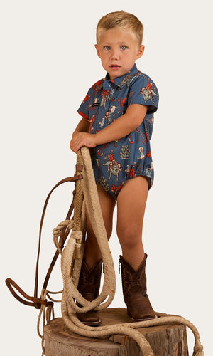 Mini Cowboy/Cowgirl Babies Short Sleeve Work Shirt Romper, More Colours
