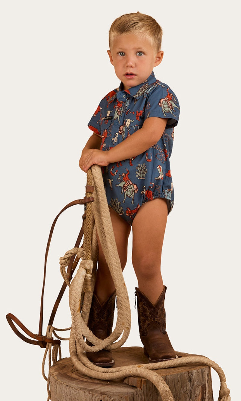 Mini Cowboy/Cowgirl Babies Short Sleeve Work Shirt Romper, More Colours
