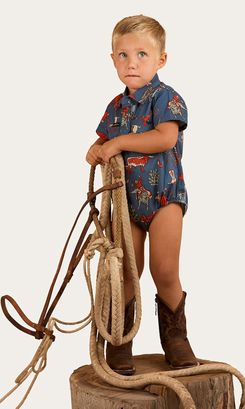 Mini Cowboy/Cowgirl Babies Short Sleeve Work Shirt Romper, More Colours